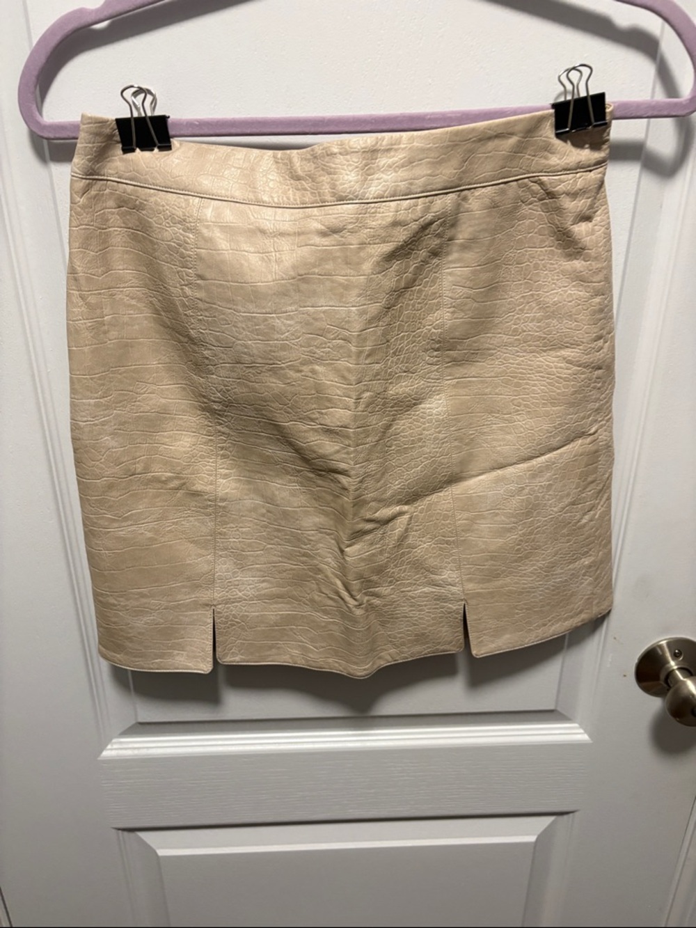 Love Riche Beige Croc-Embossed Pencil Skirt